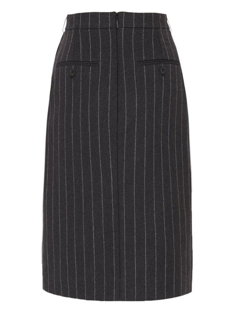 SAINT LAURENT Blue Pinstripe Wool Midi Skirt for Women