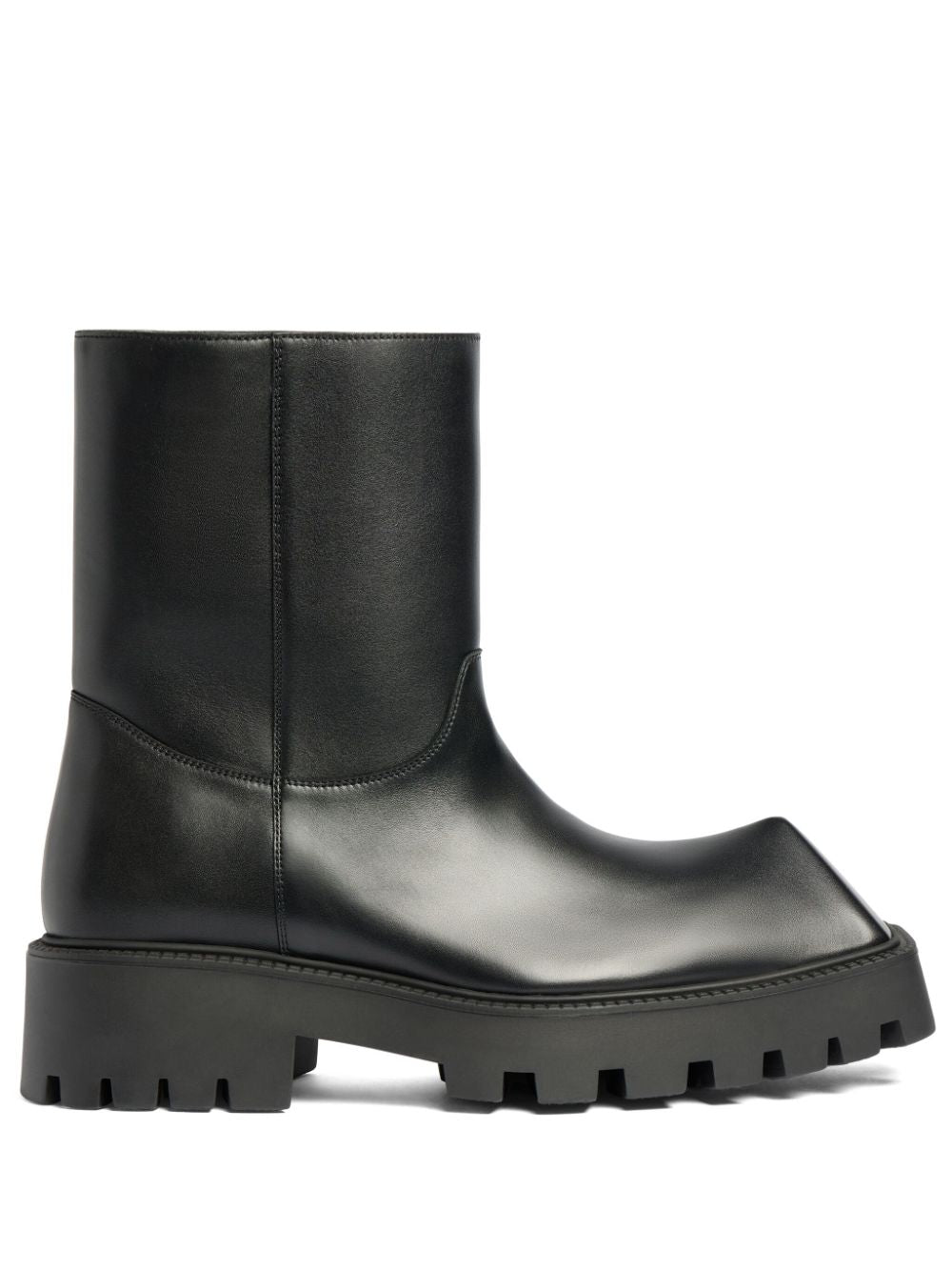 BALENCIAGA Men's Black Leather Boots with Brief-On Design and Rubber Chunky Sole