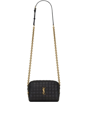 SAINT LAURENT Mini Quilted Lambskin Camera Crossbody Bag with Gold-Tone Accents