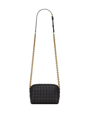 SAINT LAURENT Mini Quilted Lambskin Camera Crossbody Bag with Gold-Tone Accents