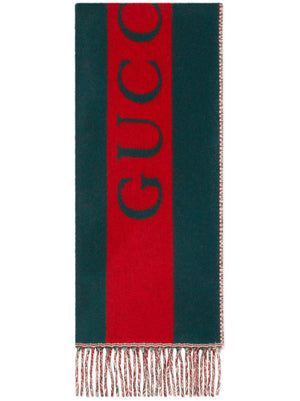 GUCCI Jacquard Wool Scarf with Web Motif