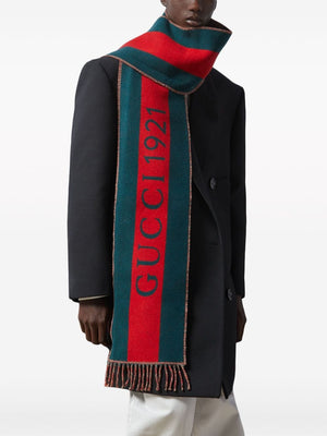 GUCCI Jacquard Wool Scarf with Web Motif