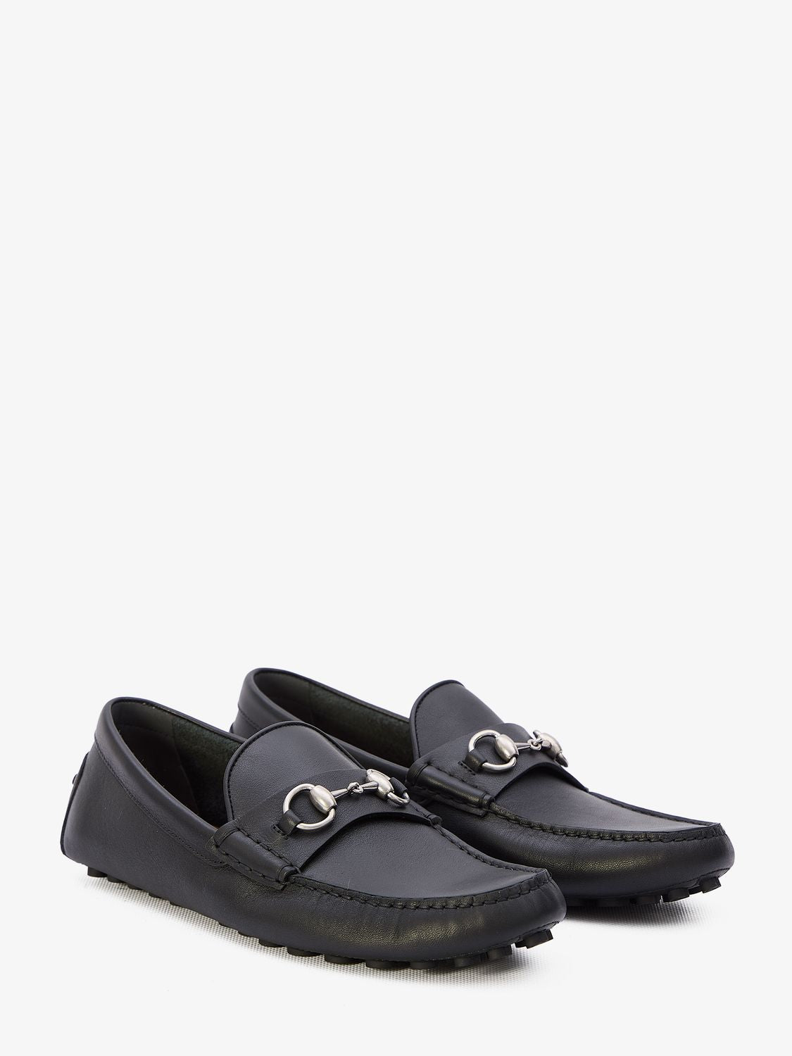 GUCCI Men's Black Leather Loafers with Metal Horsebit Detail