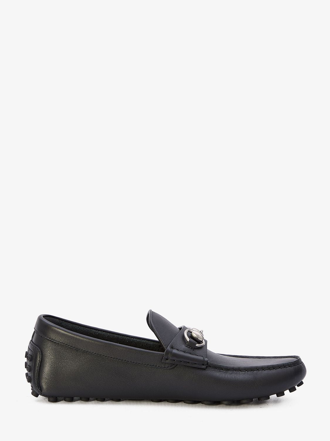 GUCCI Men's Black Leather Loafers with Metal Horsebit Detail