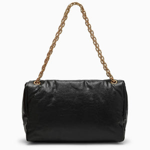 BALENCIAGA Black Monaco Medium Chain Shoulder Bag in Calfskin with Antique-Gold Hardware, 32.5x22x9.9 cm