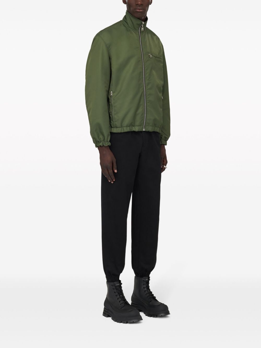 ALEXANDER MCQUEEN Modern Men's Khaki and Black Hybrid Cotton Bomber Jacket for SS24 Season