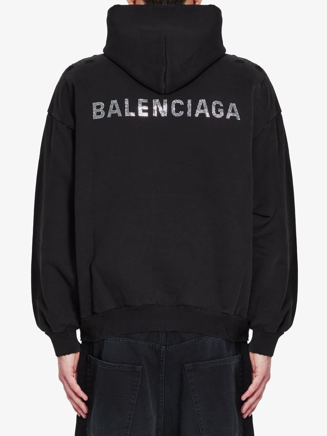 BALENCIAGA Rhinestone Logo Cotton Hoodie