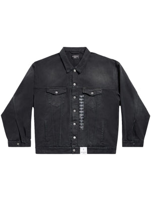 BALENCIAGA Black Denim Jacket with Size Stickers for Men