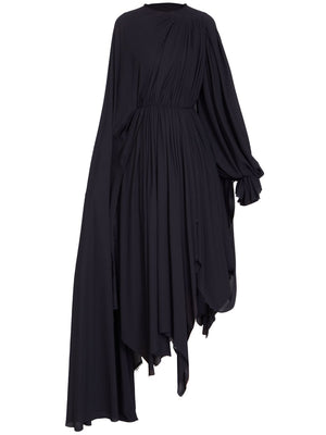 BALENCIAGA Black Crepe Dress with Lace-Up Closure and Asymmetric Hem