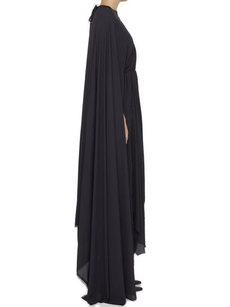 BALENCIAGA Black Crepe Dress with Lace-Up Closure and Asymmetric Hem