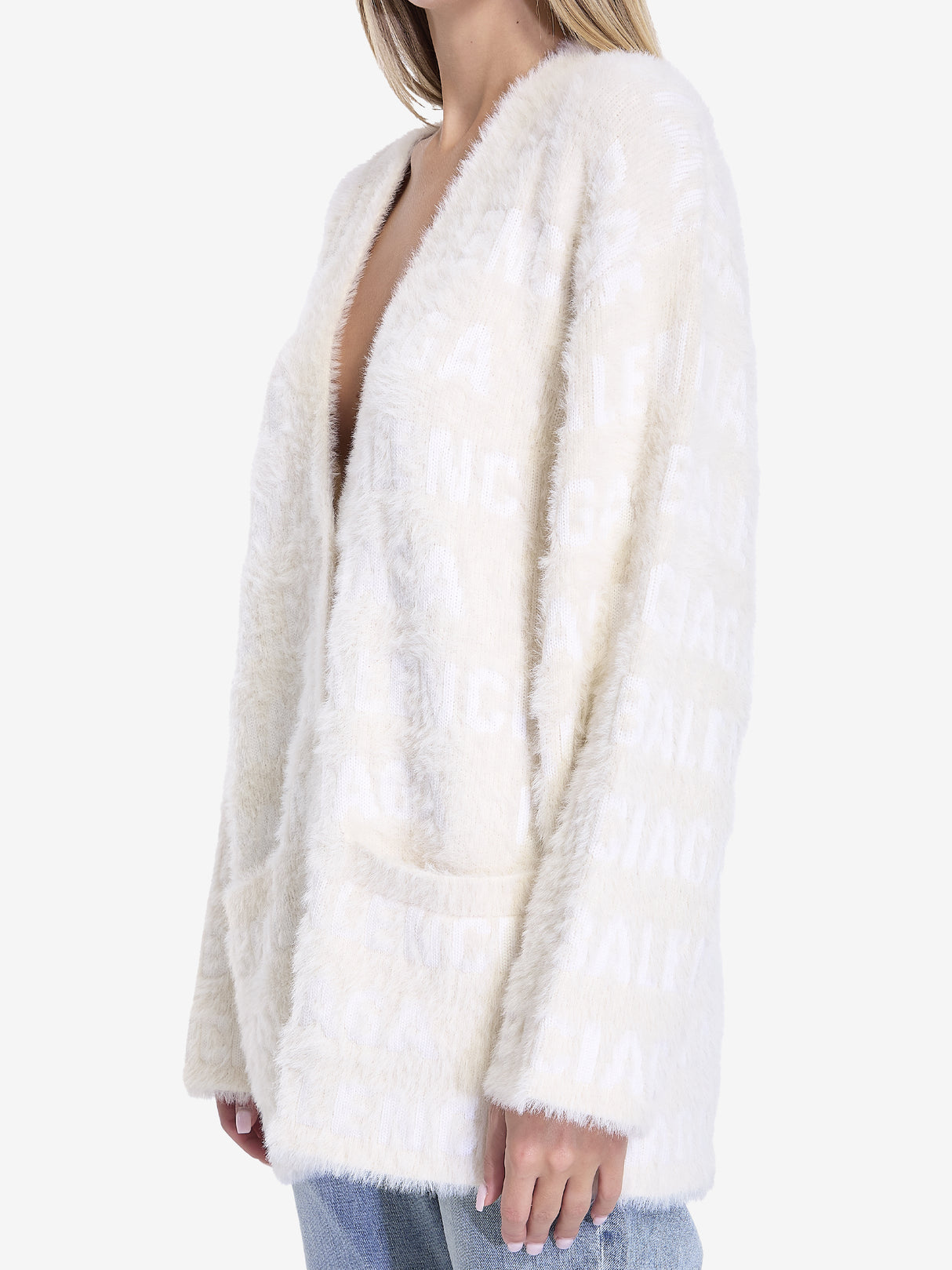 BALENCIAGA Ivory Allover Furry Cardigan - Women's Regular Fit