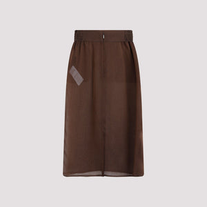 SAINT LAURENT Elegant Brown Silk Midi Skirt