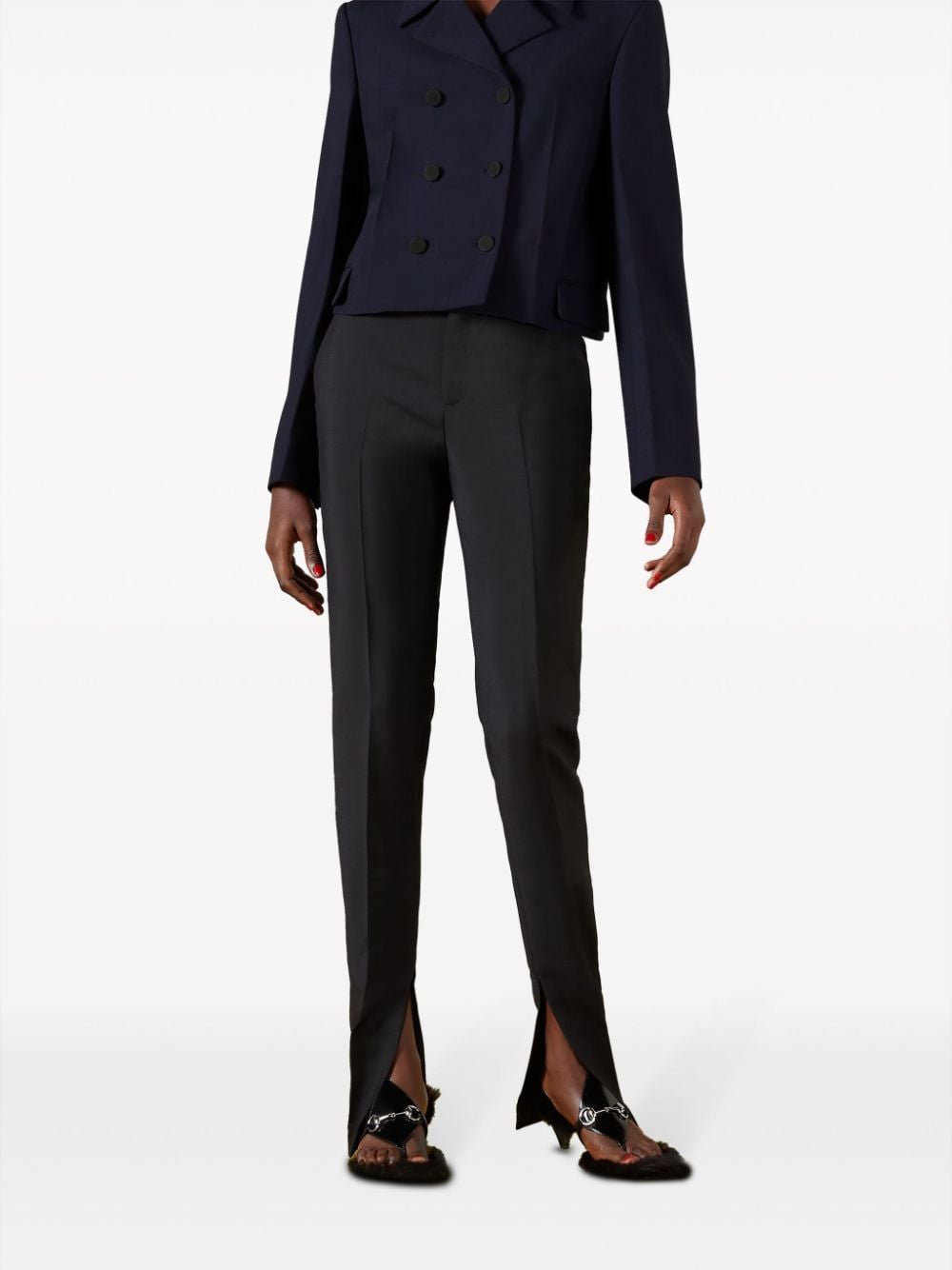 GUCCI Black Mohair Wool Trousers with Horsebit Detail