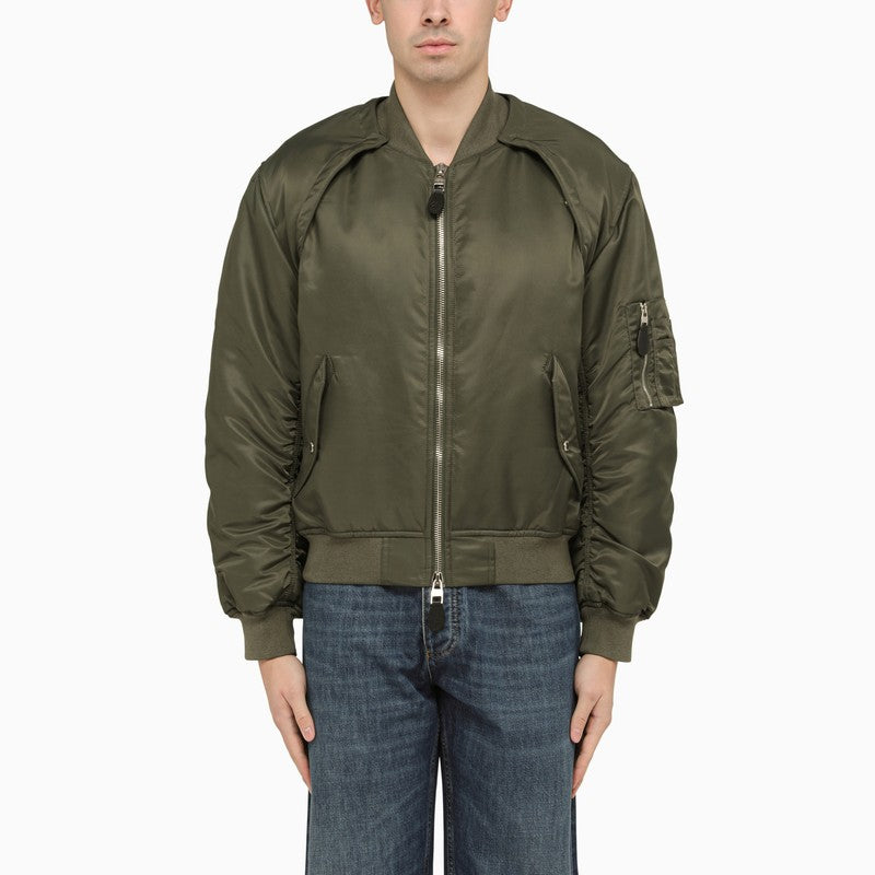 ALEXANDER MCQUEEN Convertible Bomber Jacket in Nylon Satin for Men - Khaki