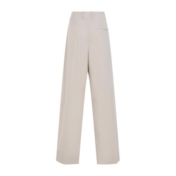 BOTTEGA VENETA Women's Sand-Colored Wide-Leg Pleated Pants with Belt Loops