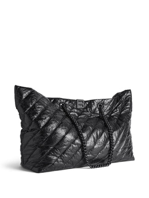 BALENCIAGA Black Quilted Leather Tote with Metallic Detail, Two Chain Handles and Internal Zippered Pocket for Women