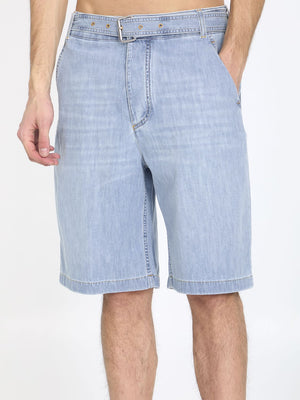 BOTTEGA VENETA Light Bleach Denim Shorts with Belt for Men