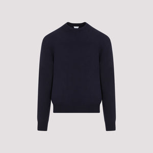 BOTTEGA VENETA Men's Cashmere Crewneck Jumper in Grey with Leather Patches and Intricate Elbow Design