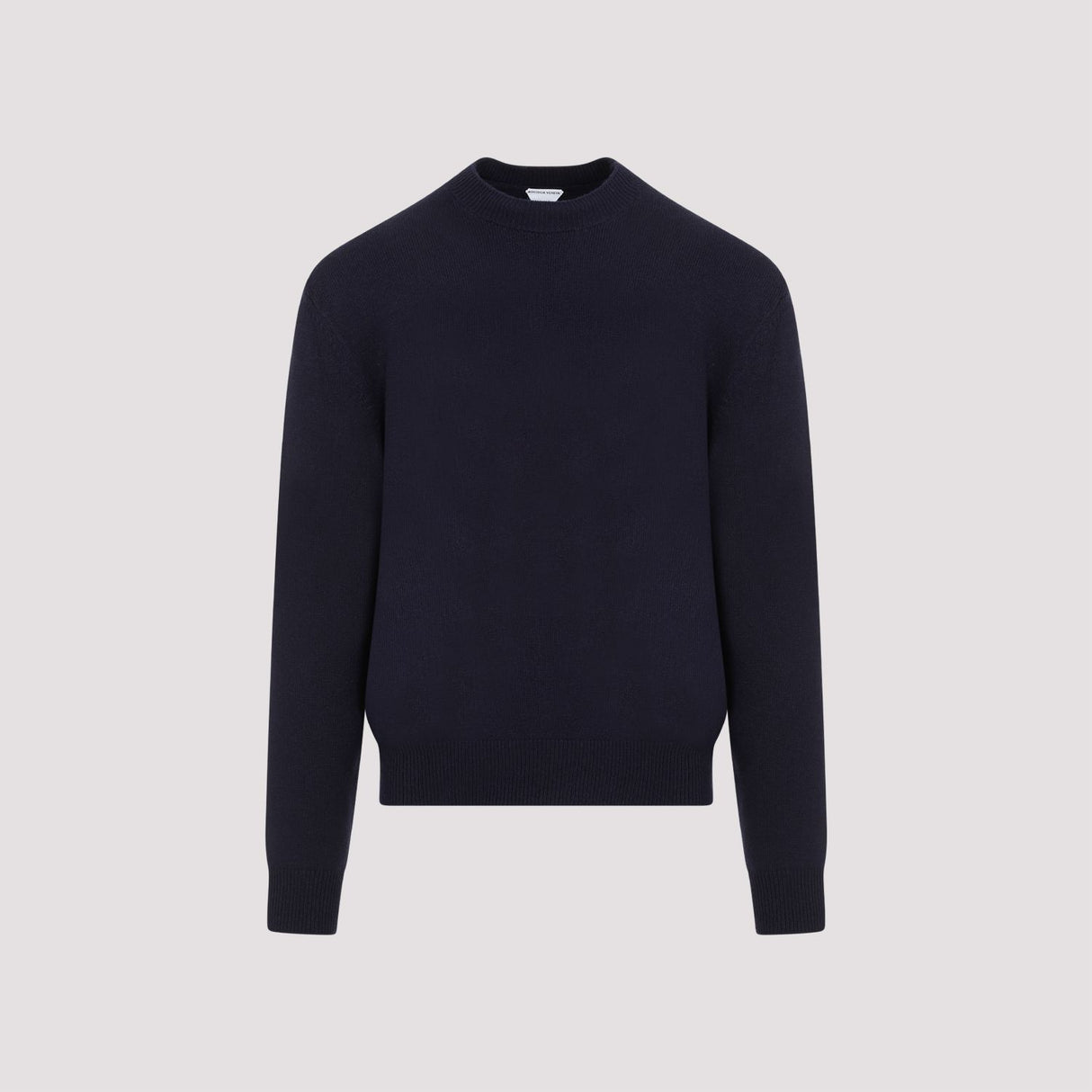 BOTTEGA VENETA Navy Crew-Neck Cashmere Sweater with Elbow Patches and Ribbed Knit Edges for Men