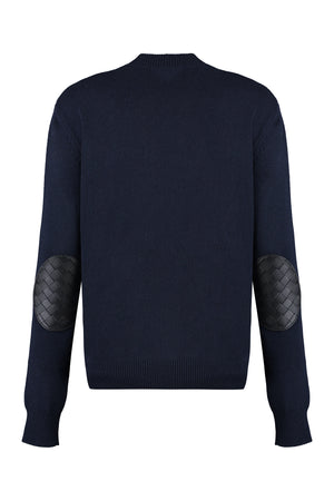 BOTTEGA VENETA Navy Cashmere Sweater with Leather Elbow Patches and Ribbed Edges for Women