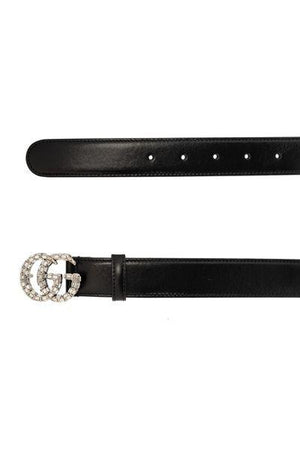 GUCCI Elegant Slim 1.2-Inch Leather Belt with Crystal Buckle