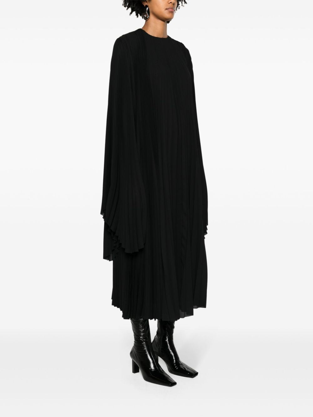 BALENCIAGA Flared Pleated Dress with Long Sleeves