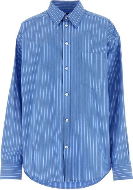 BALENCIAGA Men's Oversized Striped Cotton Shirt with Chest Pocket