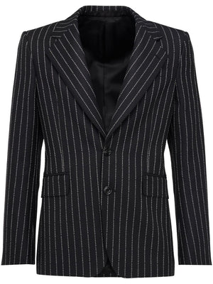 ALEXANDER MCQUEEN Pinstripe Single-Breasted Jacket for Men - Black/White Wool SS24