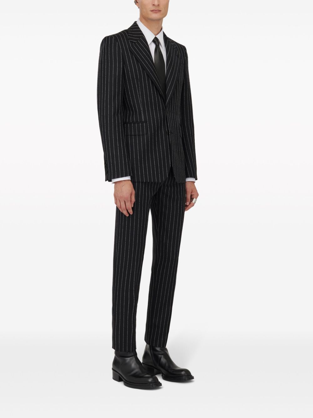 ALEXANDER MCQUEEN Pinstripe Single-Breasted Jacket for Men - Black/White Wool SS24