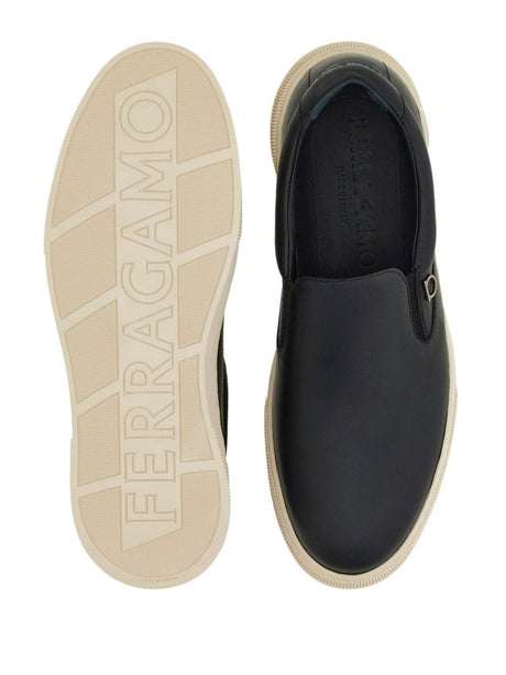 FERRAGAMO Classic Black Leather Slip-On Shoes for Men