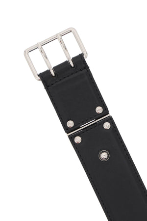 ALEXANDER MCQUEEN Men's Leather Military Belt with Double Silver Pin Buckle in Black