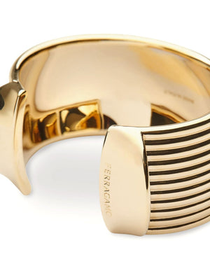 FERRAGAMO Engraved Gold-Tone Wide Band Bracelet for Women