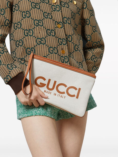 GUCCI Mini Beige Canvas Logo Pouch Handbag