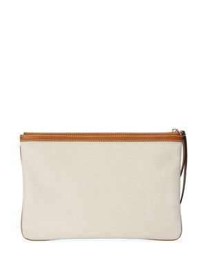 GUCCI Mini Beige Canvas Logo Pouch Handbag