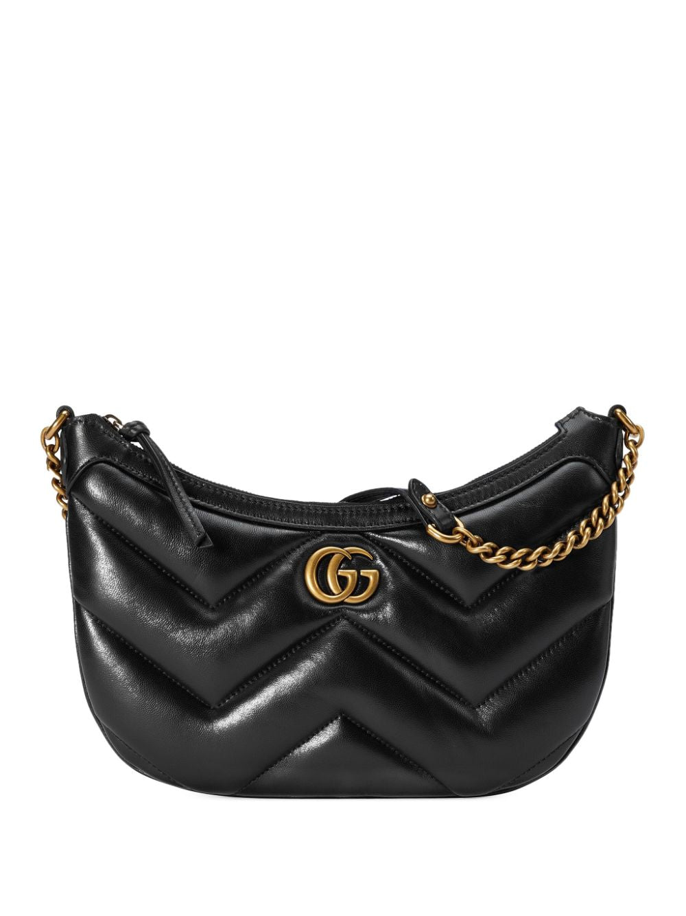 GUCCI Black Chevron Quilted Leather Mini Shoulder Bag with Gold-Tone Accents, 26x17x4 cm