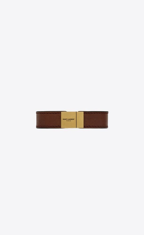 SAINT LAURENT Men's Brown Leather Bracelet with Magnetic Fastening