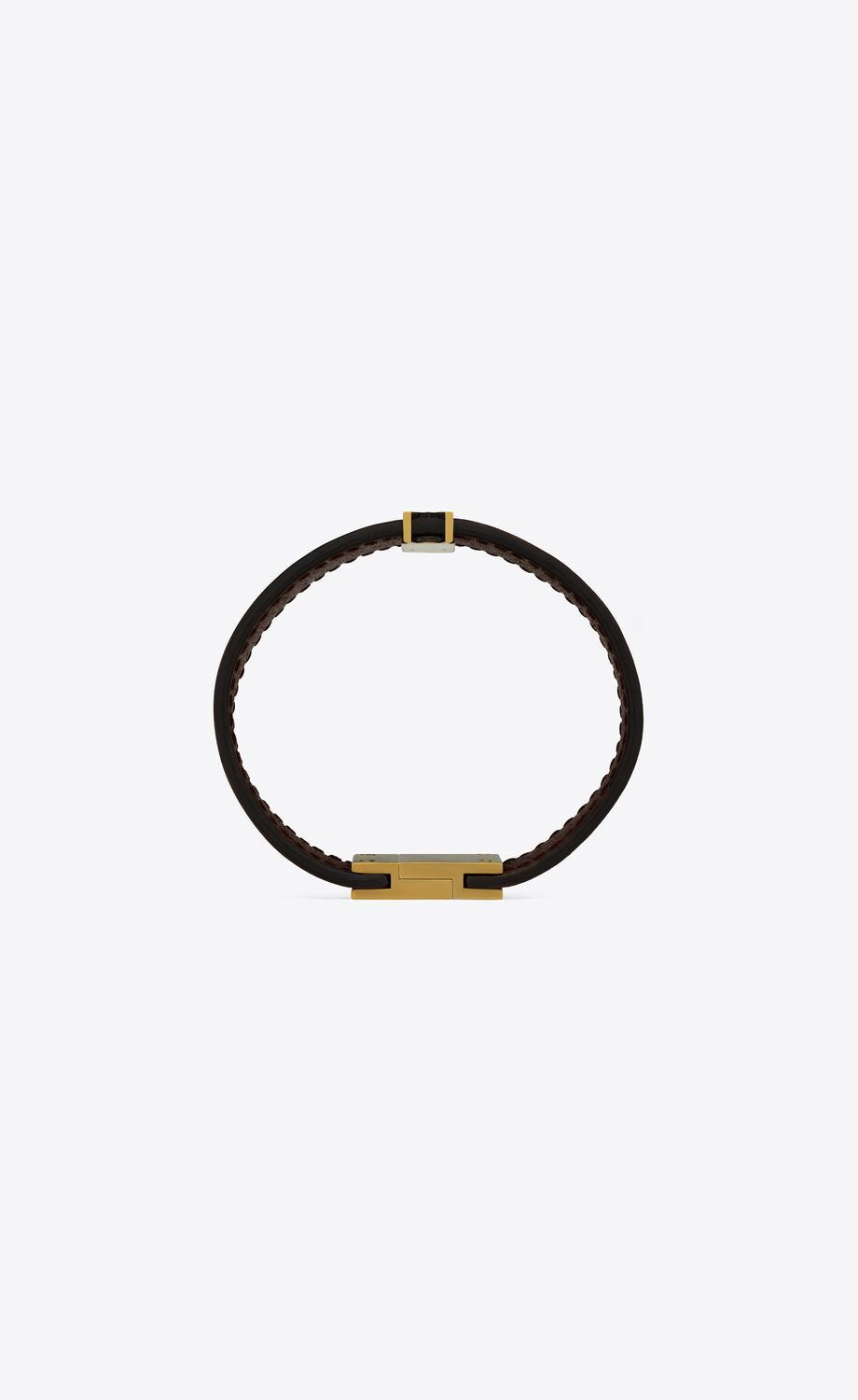 SAINT LAURENT Men's Brown Leather Bracelet with Magnetic Fastening