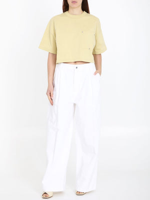 BOTTEGA VENETA Cream Cotton T-Shirt with Chest Pocket and Boxy Fit for Women