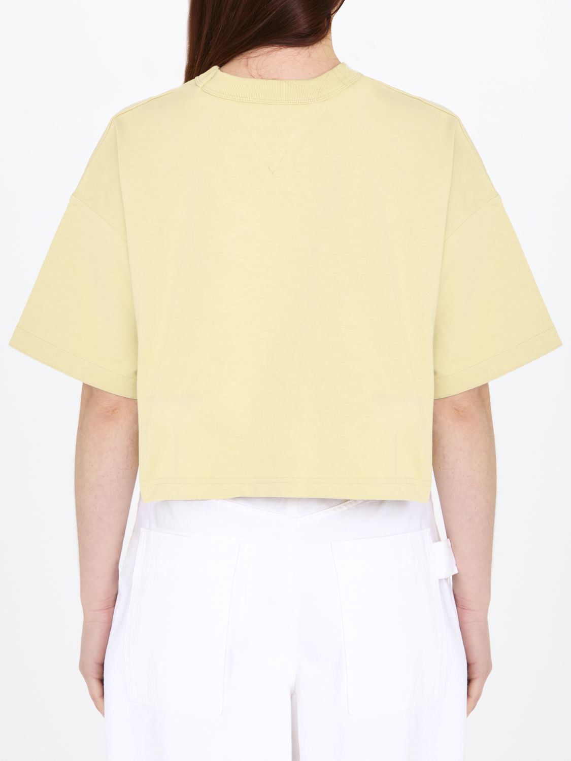 BOTTEGA VENETA Cream Cotton T-Shirt with Chest Pocket and Boxy Fit for Women