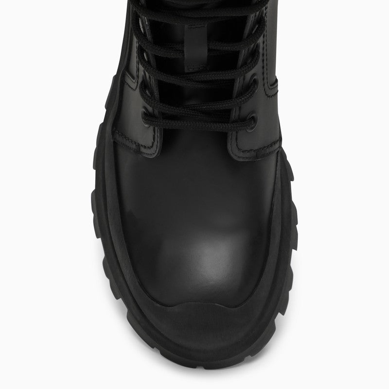 ALEXANDER MCQUEEN Lace-Up Boots for Men: HPSS24 Black Galosh-Inspired Flared 100% Leather & Rubber