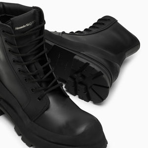 ALEXANDER MCQUEEN Lace-Up Boots for Men: HPSS24 Black Galosh-Inspired Flared 100% Leather & Rubber