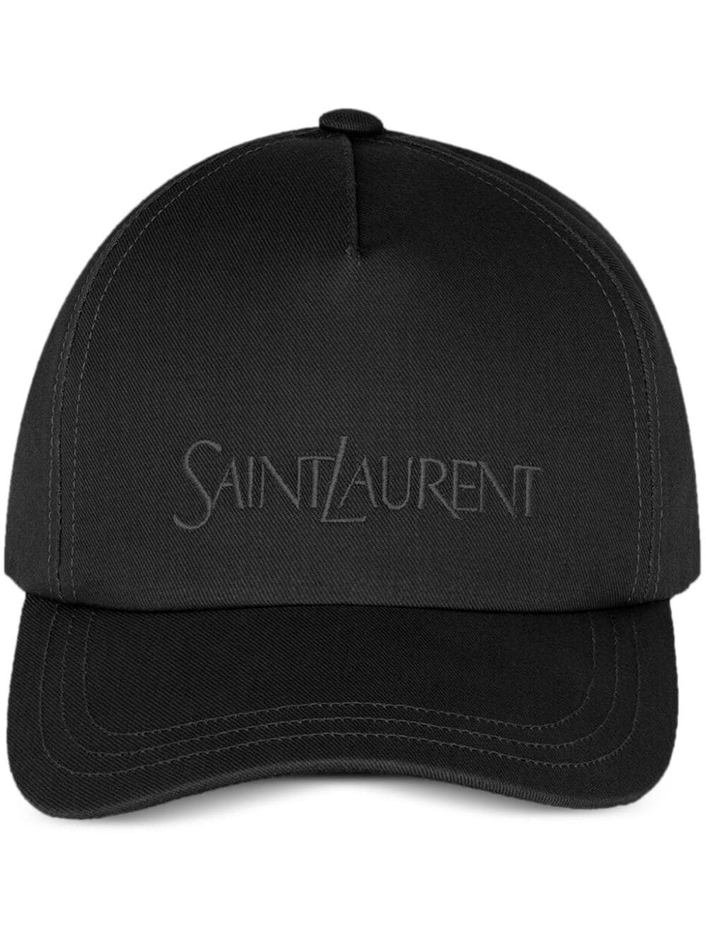 SAINT LAURENT Men's Black Embroidered Logo Cotton Cap for SS24