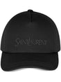 SAINT LAURENT Men's Black Embroidered Logo Cotton Cap for SS24