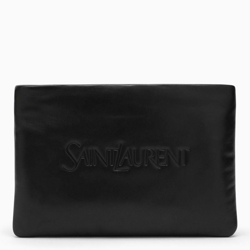 SAINT LAURENT Black Padded Lambskin Clutch Handbag | SS24 Collection