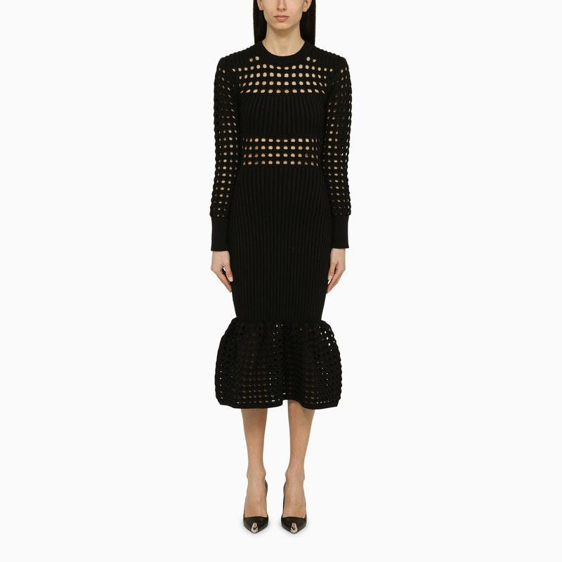 ALEXANDER MCQUEEN Black Knit Midi Dress