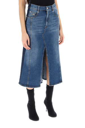 ALEXANDER MCQUEEN Washed Denim Midi Skirt - Blue