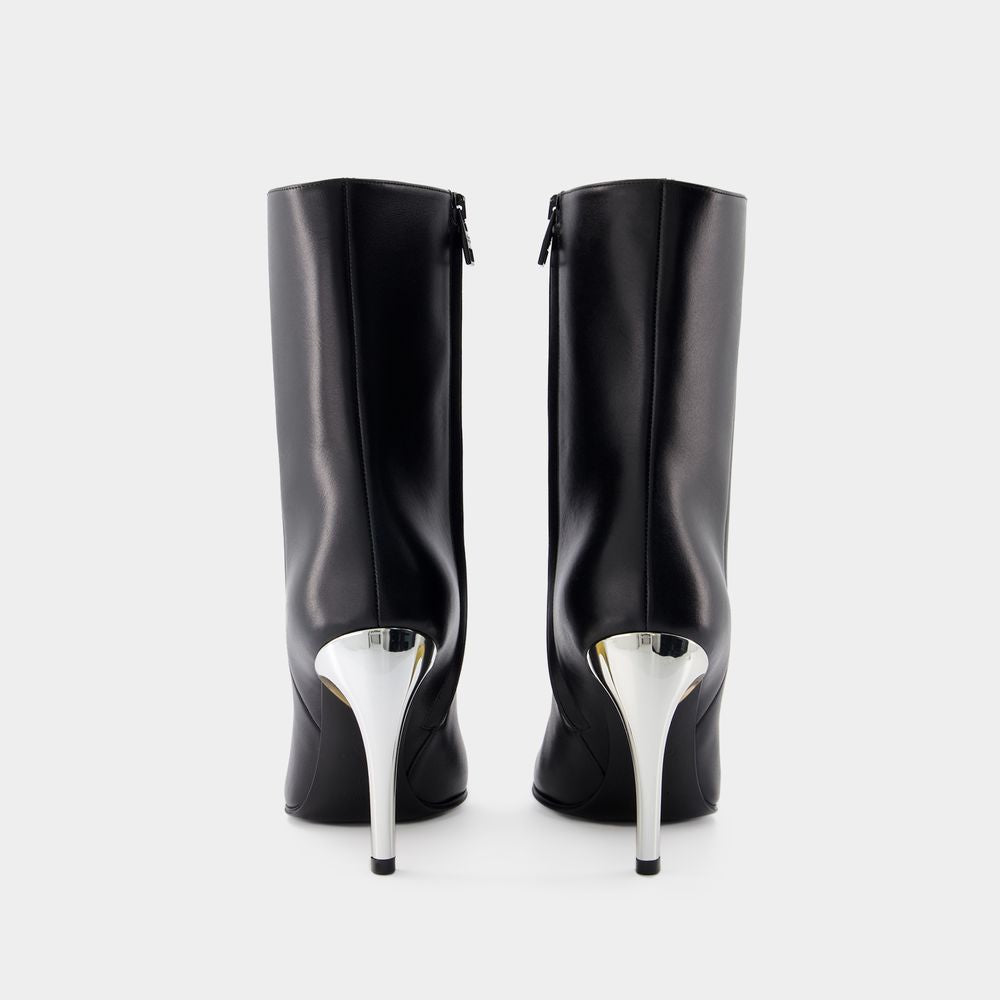 ALEXANDER MCQUEEN Women's 24SS Fashion Boots - Black, Silver, and Gold