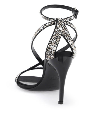 ALEXANDER MCQUEEN Armadillo Sandals for Women - Rhinestone-Covered Straps, Lacquered Heel