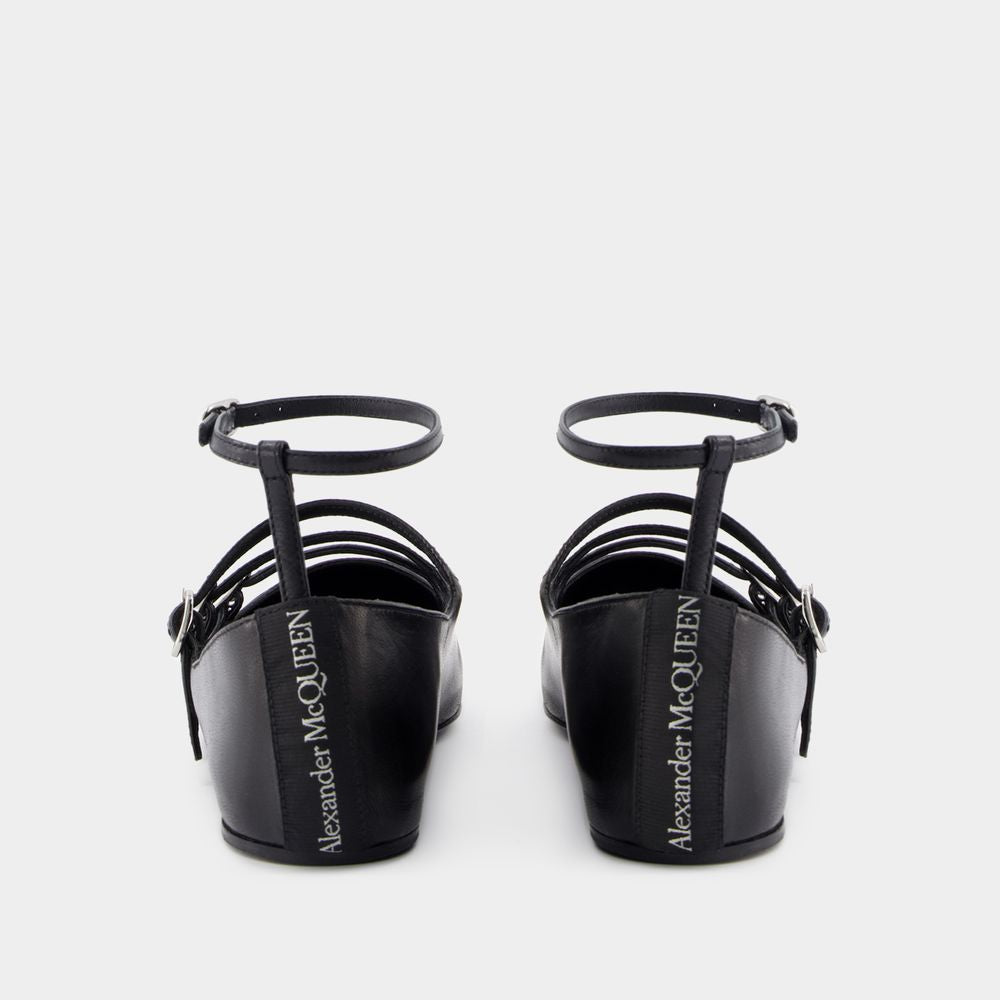 ALEXANDER MCQUEEN Black Cage Ballerinas for Women in SS24 Collection