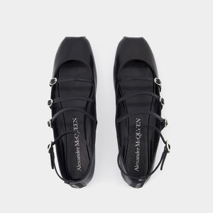 ALEXANDER MCQUEEN Black Cage Ballerinas for Women in SS24 Collection